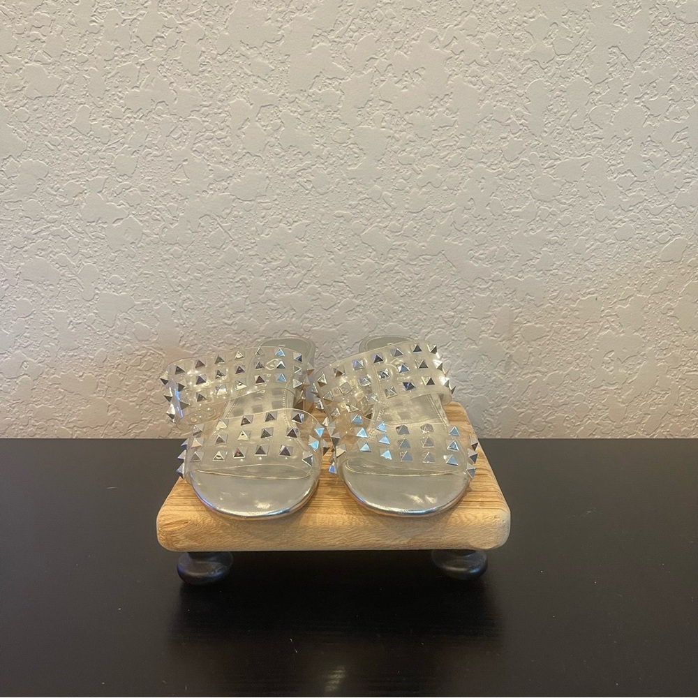 Katy Perry Silver Clear Studded Block Heel Sandals Size: 7.5 Preloved - Picture 3 of 11